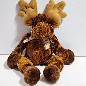 Princess Soft Toys Melissa & Doug Brown MOOSE Plaid Bow Plush Bean Bag 17"